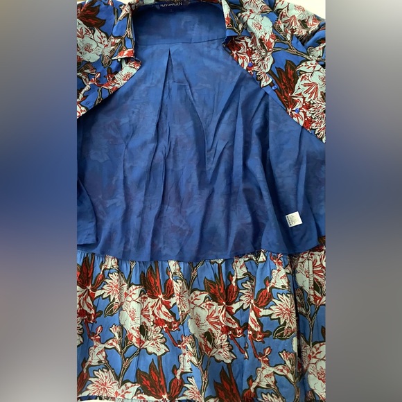 Ro’s Garden Dress Long Sleeve Mini Cecile Dress Cotton In Blue NWOT Size Large - Picture 12 of 14